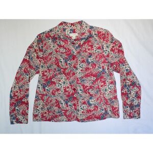Appleseed's Women's Red Blue Tan Floral Long Sleeve Jacket Front Pockets Size 18